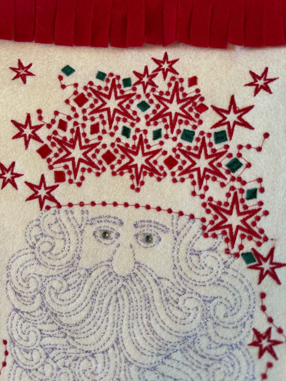Heirloom 100% wool felt Christmas stocking with fringe
